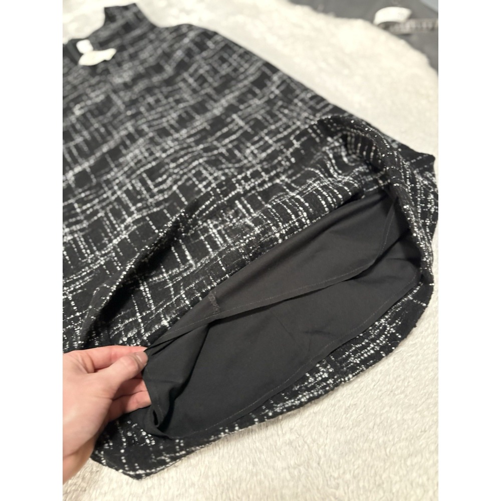 Gap Sleeveless Tweed Shift Dress Medium Split Neck Black Lined Pockets - Picture 9 of 10